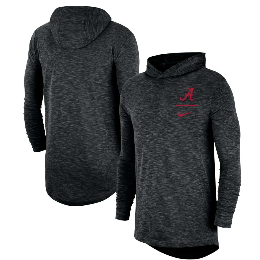 Men * | Original Men'S Nike Black Alabama Crimson Tide Slub Performance Long Sleeve Hoodie T-Shirt