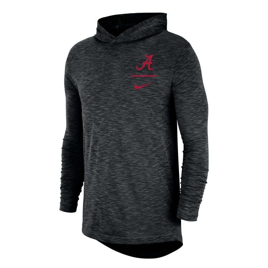 Men * | Original Men'S Nike Black Alabama Crimson Tide Slub Performance Long Sleeve Hoodie T-Shirt