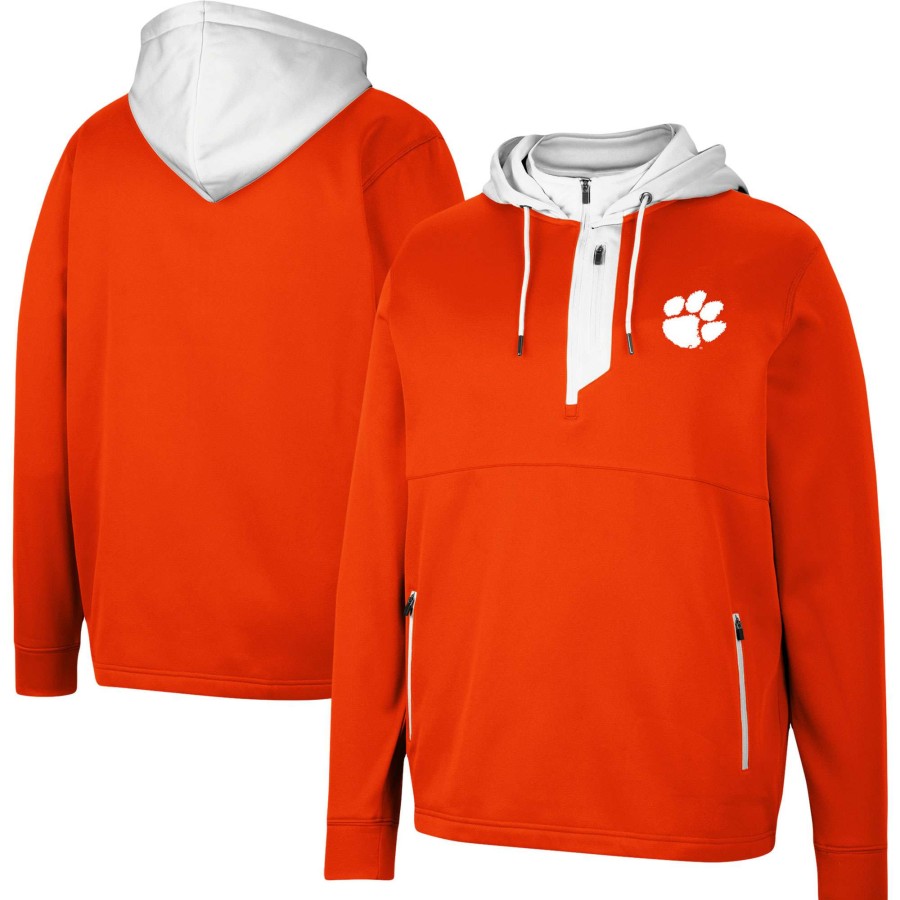 Men * | Hot Sell Men'S Colosseum Orange Clemson Tigers Luge 3.0 Quarter-Zip Hoodie