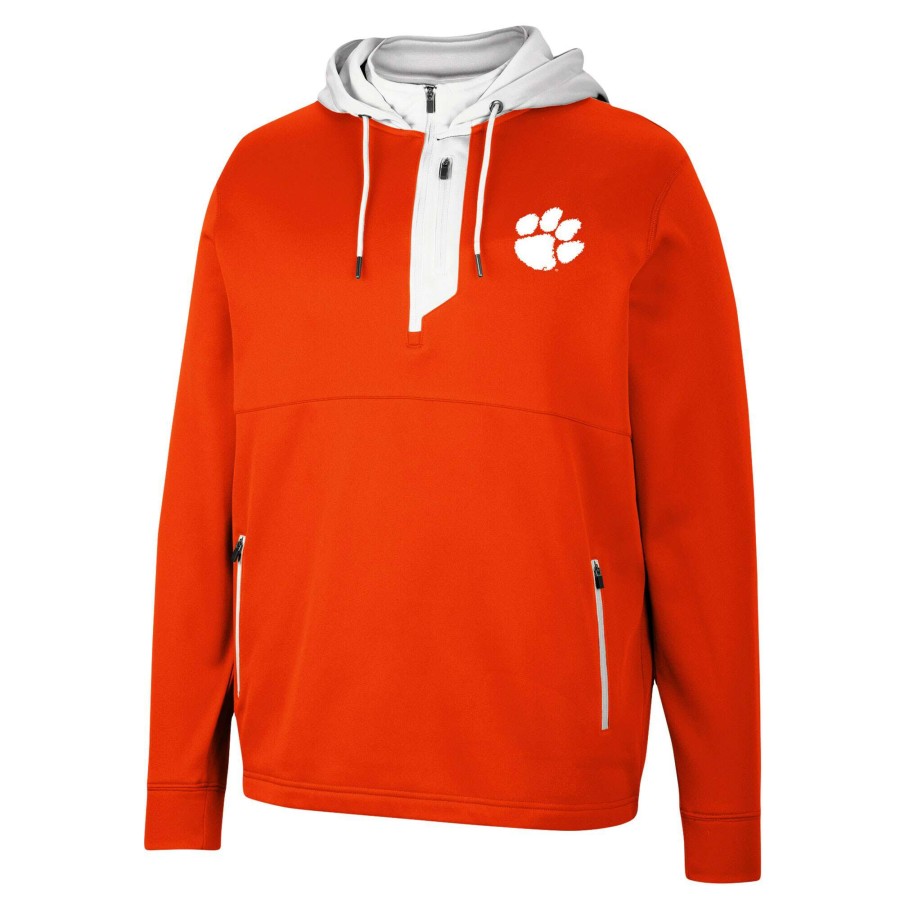 Men * | Hot Sell Men'S Colosseum Orange Clemson Tigers Luge 3.0 Quarter-Zip Hoodie