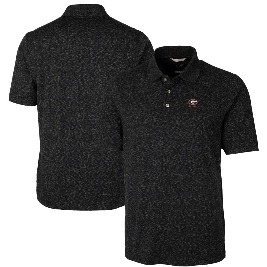 Men * | Reliable Quality Men'S Cutter & Buck Black Georgia Bulldogs Alumni Logo Advantage Space Dye Tri-Blend Drytec Polo