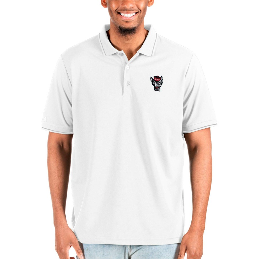 Men * | Hot Sell Men'S Antigua White Nc State Wolfpack Affluent Big & Tall Polo